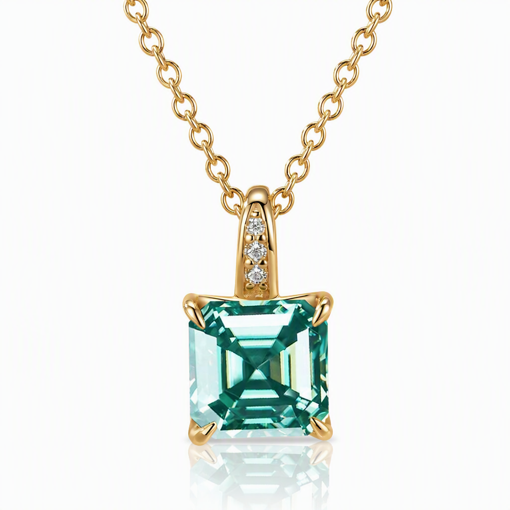 MEETMAY | Colorful Asscher-Cut Moissanite Pendant Necklace – S925 Sterling Silver 18K Gold Plated, GRA Certified