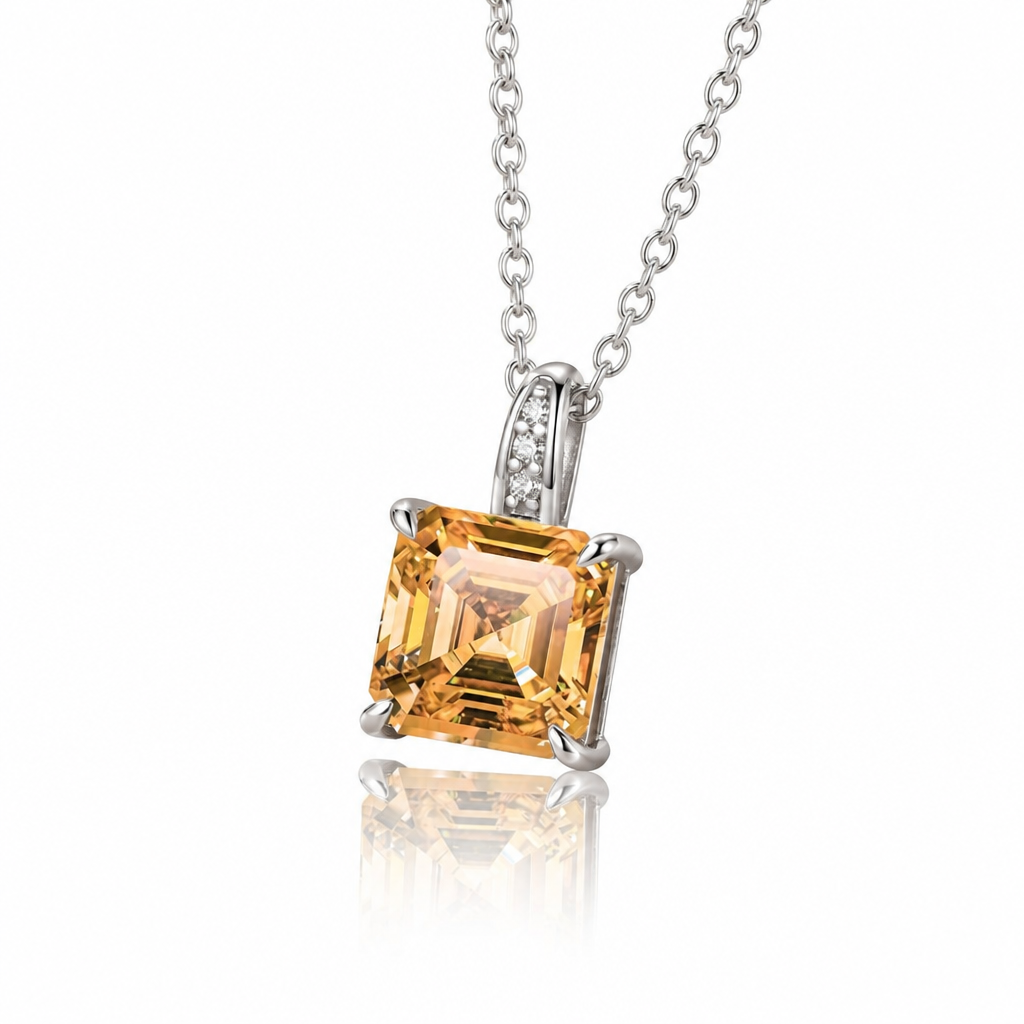 MEETMAY | Colorful Asscher-Cut Moissanite Pendant Necklace – S925 Sterling Silver 18K Gold Plated, GRA Certified