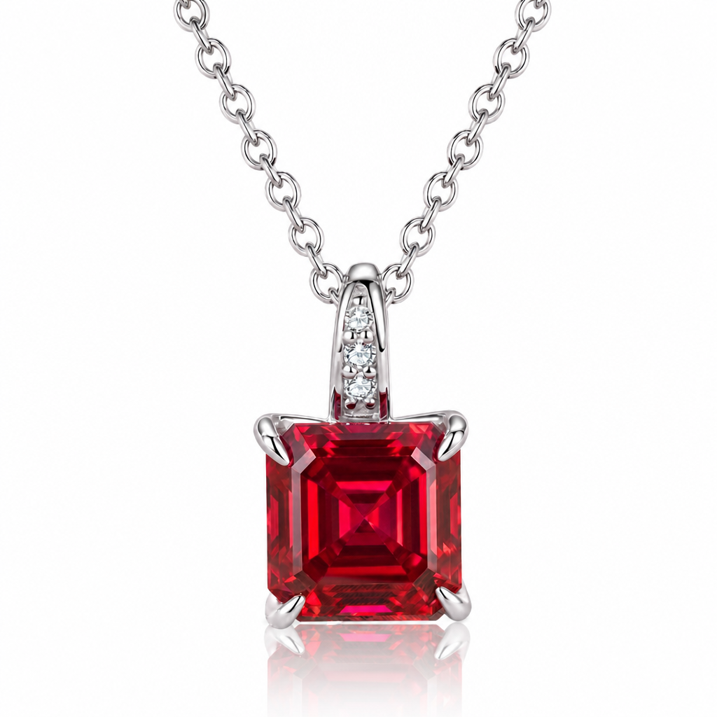MEETMAY | Colorful Asscher-Cut Moissanite Pendant Necklace – S925 Sterling Silver 18K Gold Plated, GRA Certified
