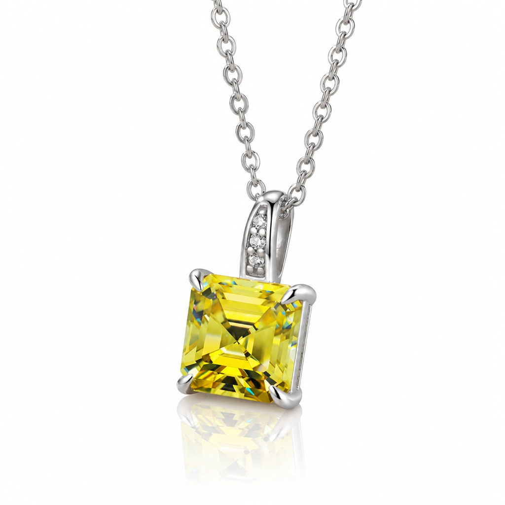 MEETMAY | Colorful Asscher-Cut Moissanite Pendant Necklace – S925 Sterling Silver 18K Gold Plated, GRA Certified