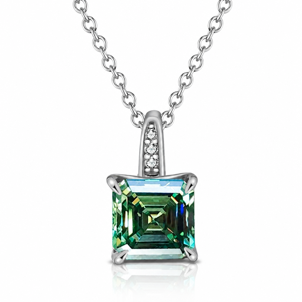 MEETMAY | Colorful Asscher-Cut Moissanite Pendant Necklace – S925 Sterling Silver 18K Gold Plated, GRA Certified