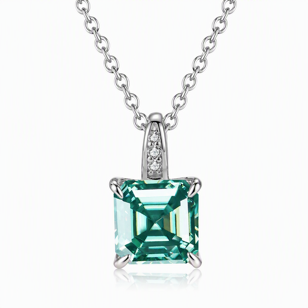 MEETMAY | Colorful Asscher-Cut Moissanite Pendant Necklace – S925 Sterling Silver 18K Gold Plated, GRA Certified