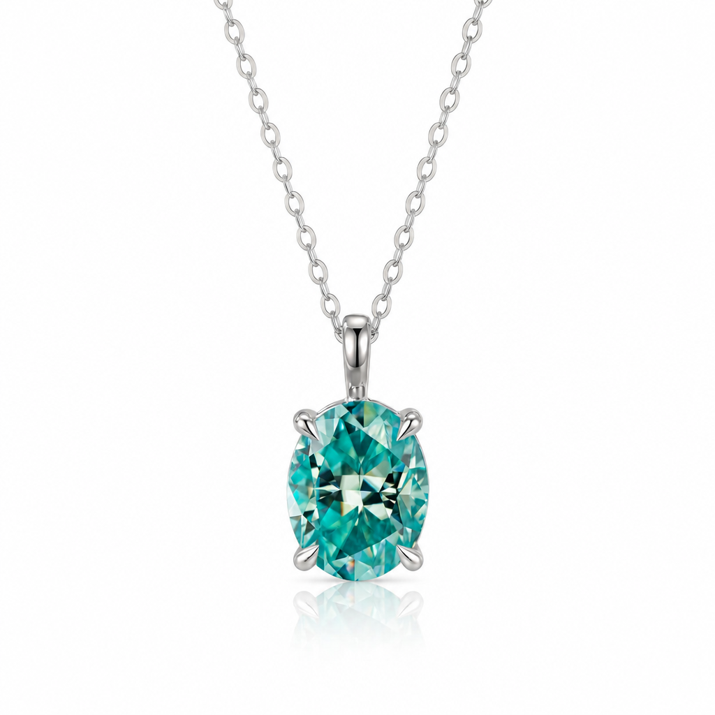 MEETMAY | Colorful Oval-Cut Moissanite Pendant Necklace – S925 Sterling Silver 18K Gold Plated, GRA Certified