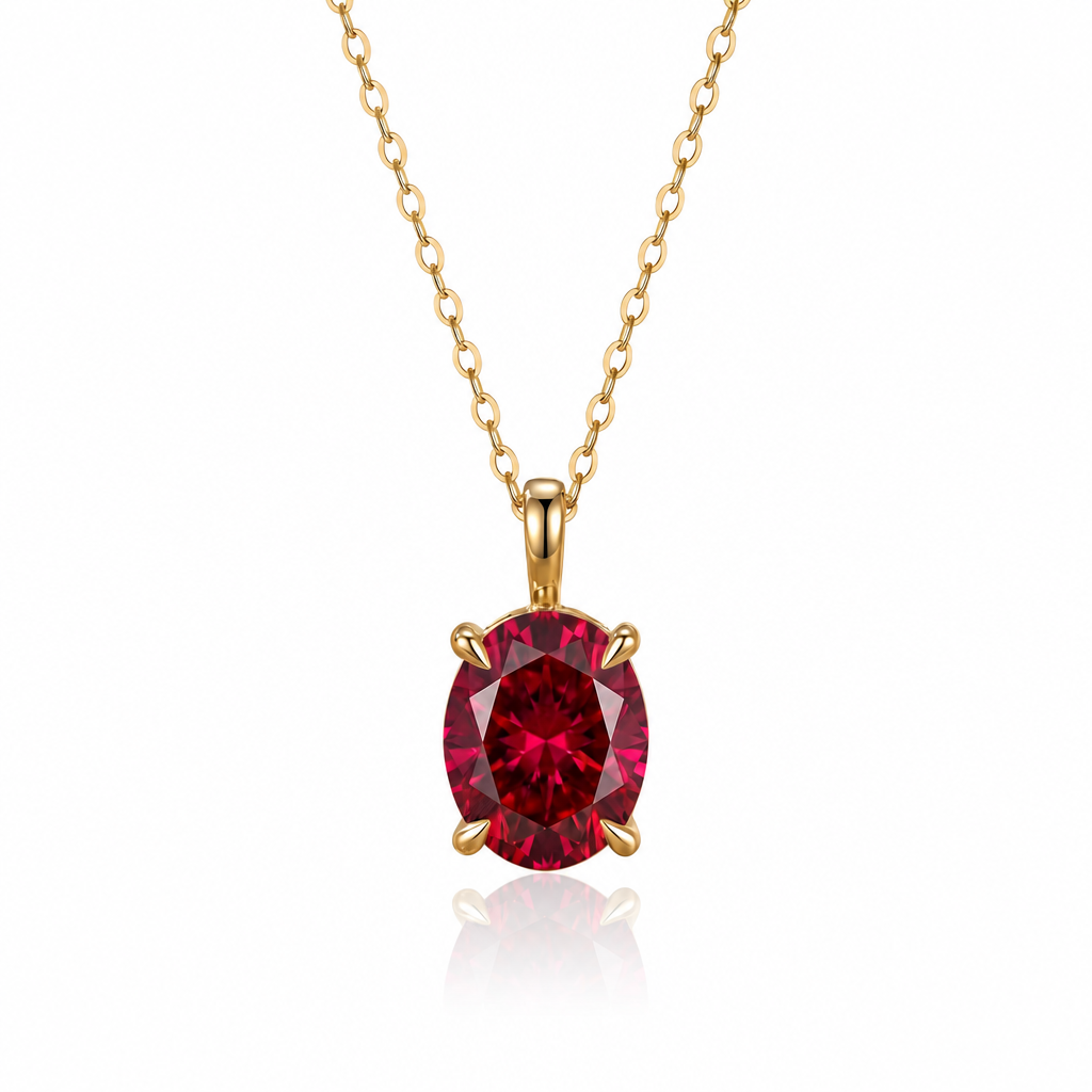 MEETMAY | Colorful Oval-Cut Moissanite Pendant Necklace – S925 Sterling Silver 18K Gold Plated, GRA Certified