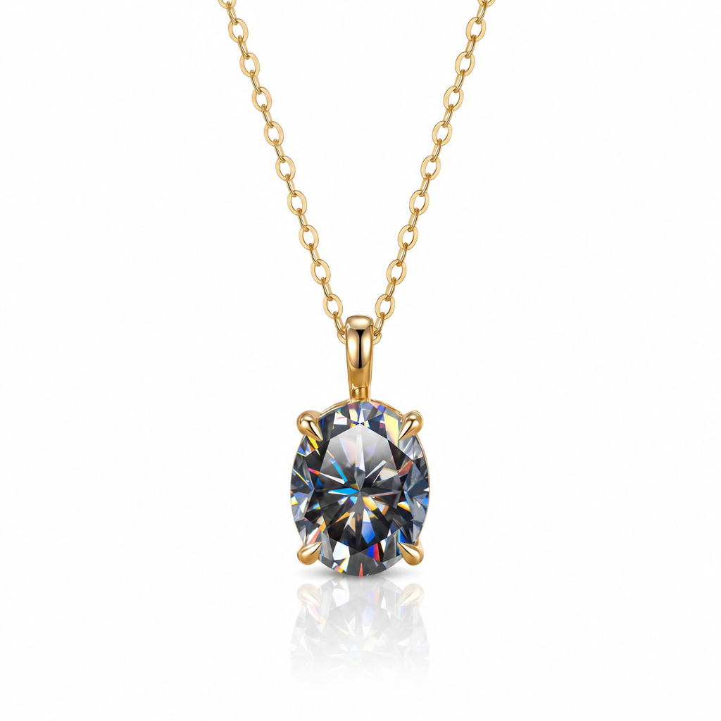MEETMAY | Colorful Oval-Cut Moissanite Pendant Necklace – S925 Sterling Silver 18K Gold Plated, GRA Certified