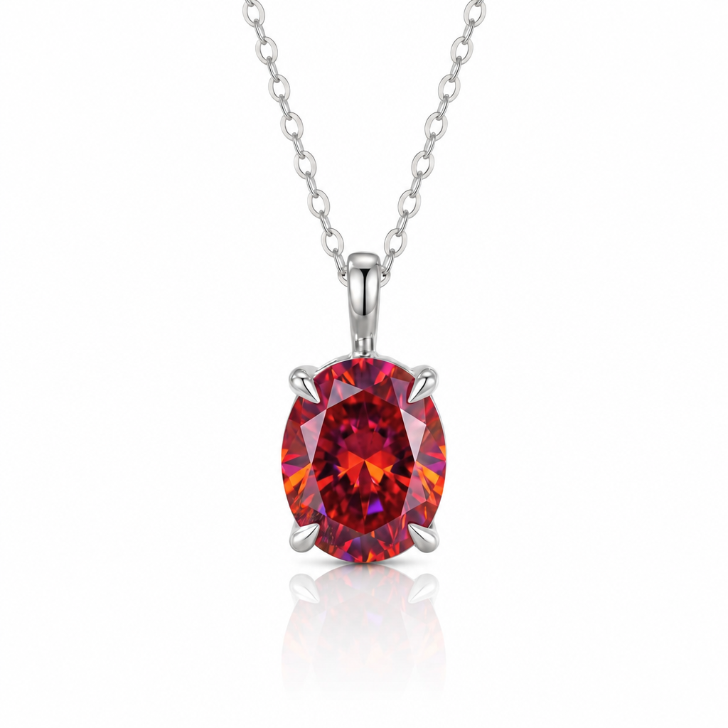 MEETMAY | Colorful Oval-Cut Moissanite Pendant Necklace – S925 Sterling Silver 18K Gold Plated, GRA Certified