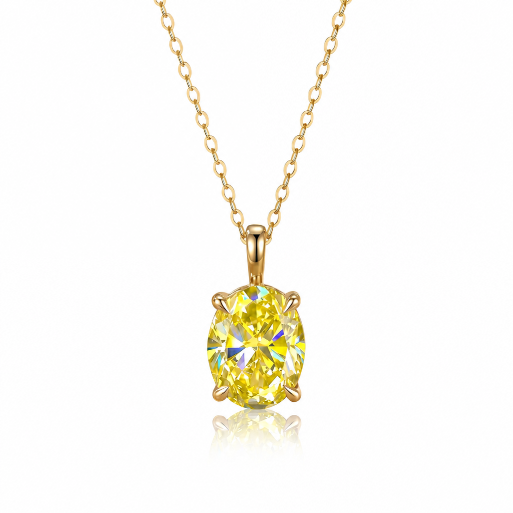 MEETMAY | Colorful Oval-Cut Moissanite Pendant Necklace – S925 Sterling Silver 18K Gold Plated, GRA Certified