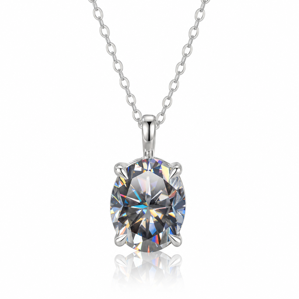 MEETMAY | Colorful Oval-Cut Moissanite Pendant Necklace – S925 Sterling Silver 18K Gold Plated, GRA Certified