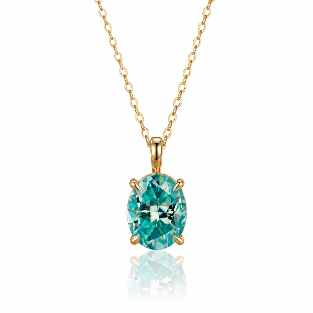 MEETMAY | Colorful Oval-Cut Moissanite Pendant Necklace – S925 Sterling Silver 18K Gold Plated, GRA Certified