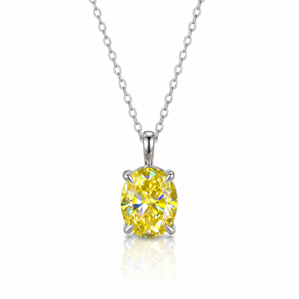 MEETMAY | Colorful Oval-Cut Moissanite Pendant Necklace – S925 Sterling Silver 18K Gold Plated, GRA Certified