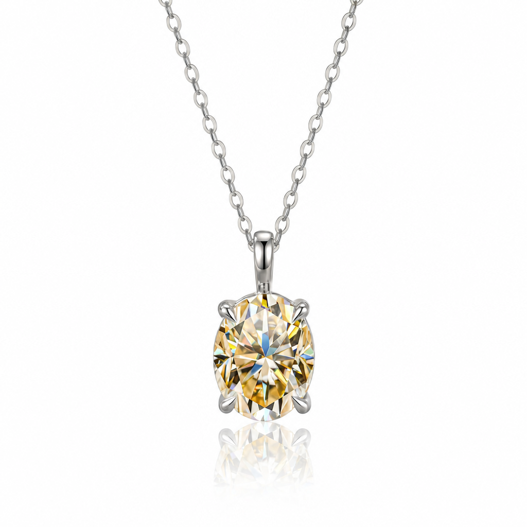 MEETMAY | Colorful Oval-Cut Moissanite Pendant Necklace – S925 Sterling Silver 18K Gold Plated, GRA Certified