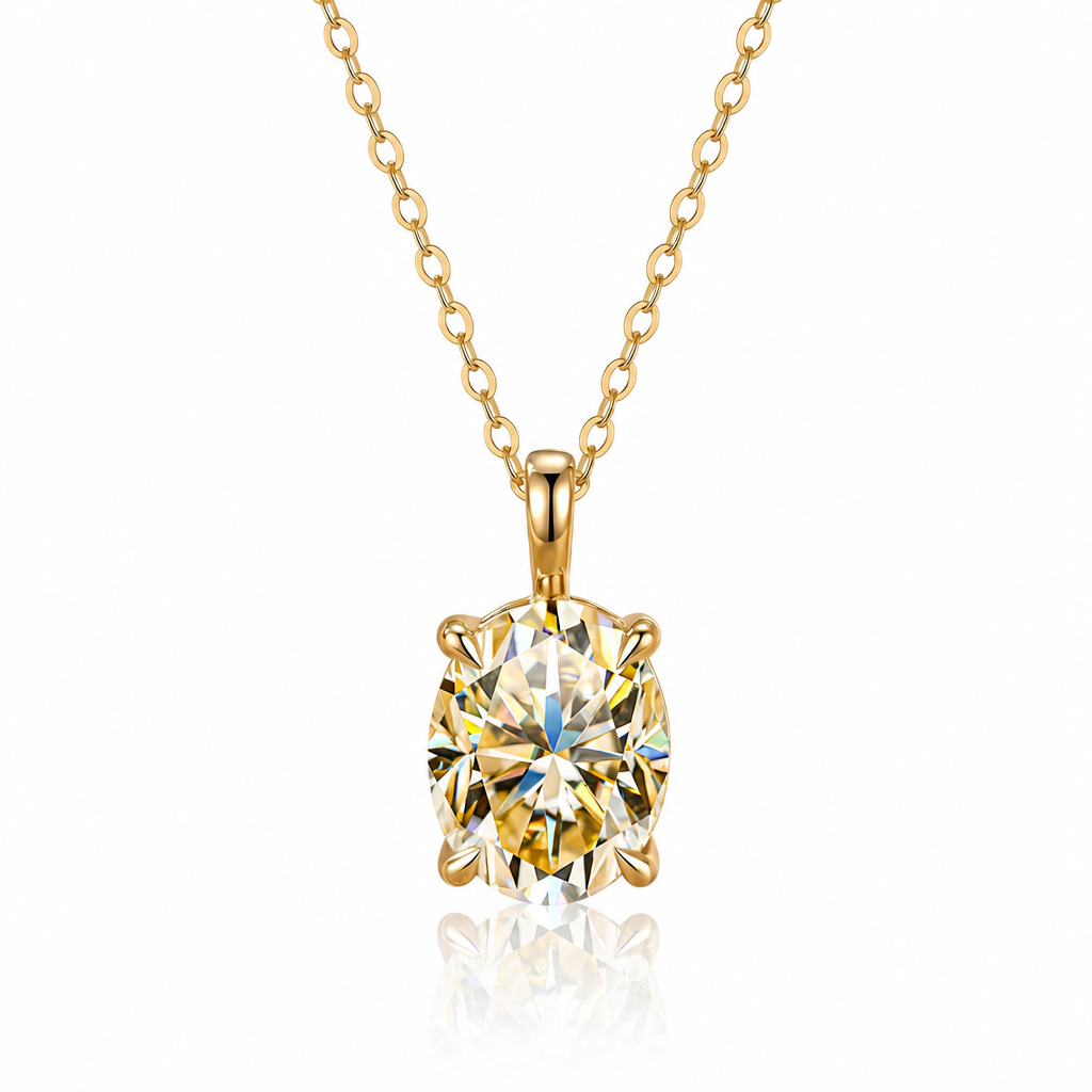 MEETMAY | Colorful Oval-Cut Moissanite Pendant Necklace – S925 Sterling Silver 18K Gold Plated, GRA Certified