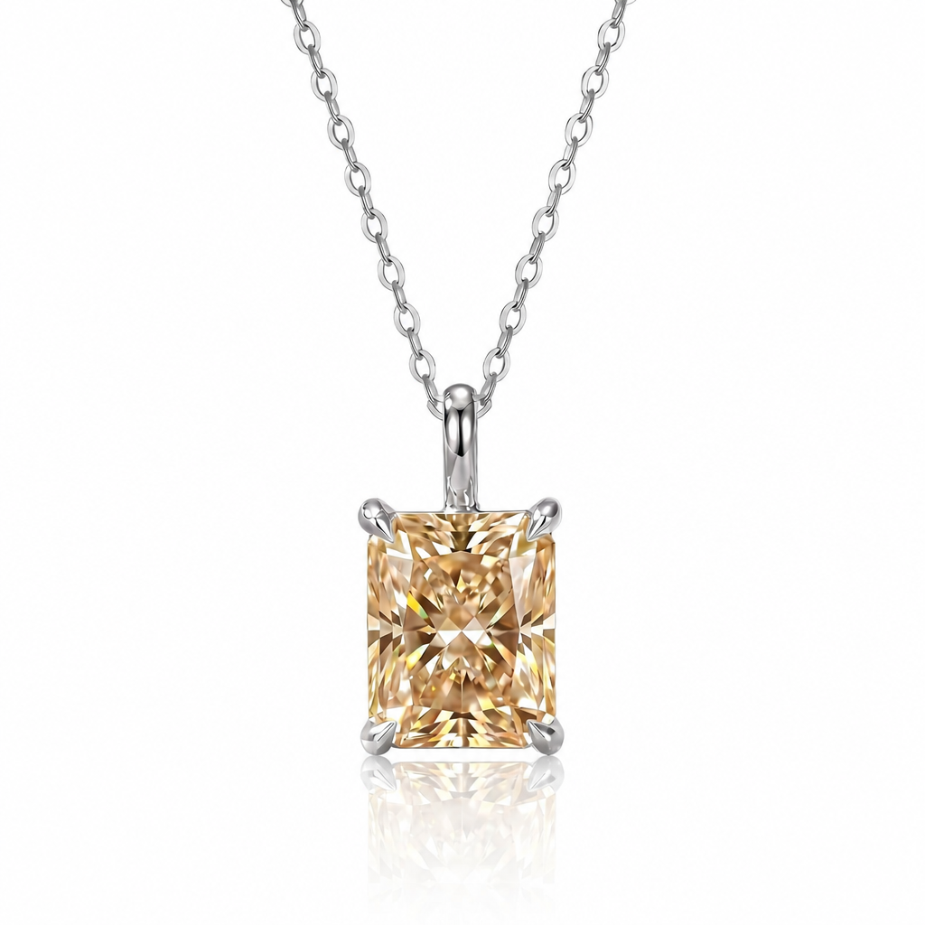 MEETMAY | Colorful Radiant-Cut Moissanite Pendant Necklace – S925 Sterling Silver 18K Gold Plated, GRA Certified