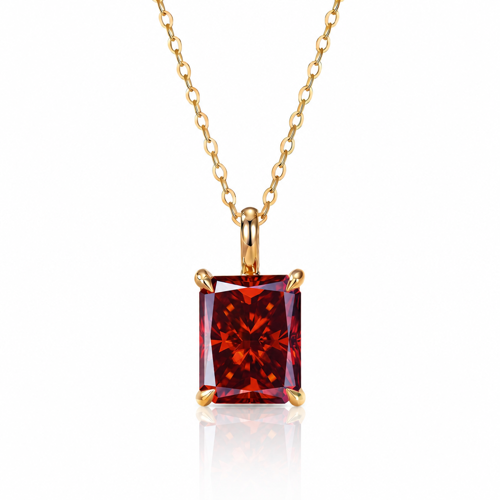 MEETMAY | Colorful Radiant-Cut Moissanite Pendant Necklace – S925 Sterling Silver 18K Gold Plated, GRA Certified