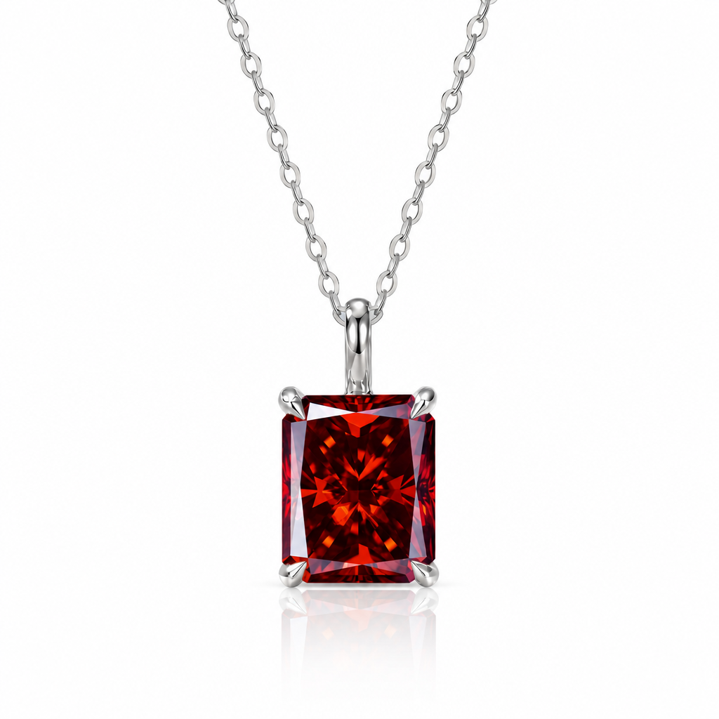 MEETMAY | Colorful Radiant-Cut Moissanite Pendant Necklace – S925 Sterling Silver 18K Gold Plated, GRA Certified