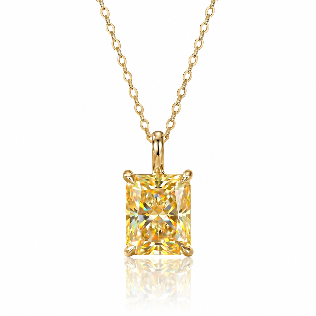 MEETMAY | Colorful Radiant-Cut Moissanite Pendant Necklace – S925 Sterling Silver 18K Gold Plated, GRA Certified