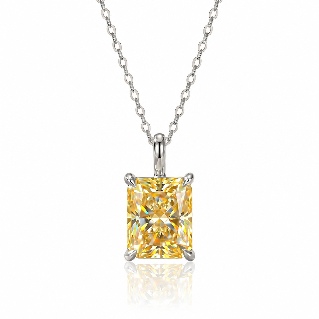 MEETMAY | Colorful Radiant-Cut Moissanite Pendant Necklace – S925 Sterling Silver 18K Gold Plated, GRA Certified