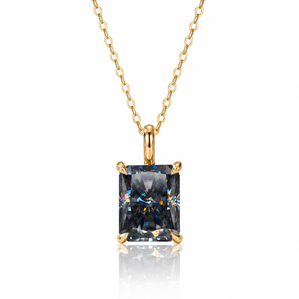 MEETMAY | Colorful Radiant-Cut Moissanite Pendant Necklace – S925 Sterling Silver 18K Gold Plated, GRA Certified