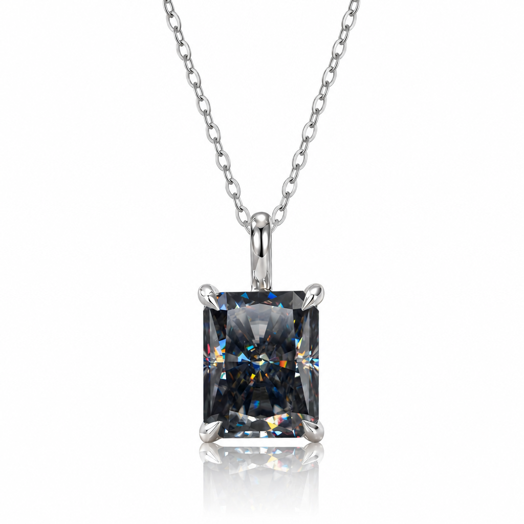 MEETMAY | Colorful Radiant-Cut Moissanite Pendant Necklace – S925 Sterling Silver 18K Gold Plated, GRA Certified