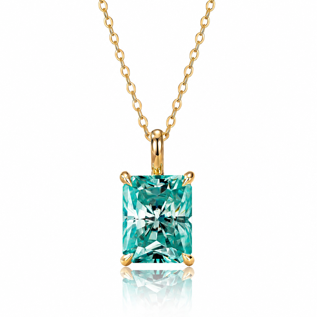 MEETMAY | Colorful Radiant-Cut Moissanite Pendant Necklace – S925 Sterling Silver 18K Gold Plated, GRA Certified