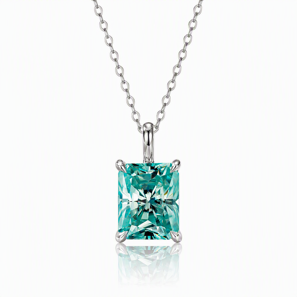 MEETMAY | Colorful Radiant-Cut Moissanite Pendant Necklace – S925 Sterling Silver 18K Gold Plated, GRA Certified