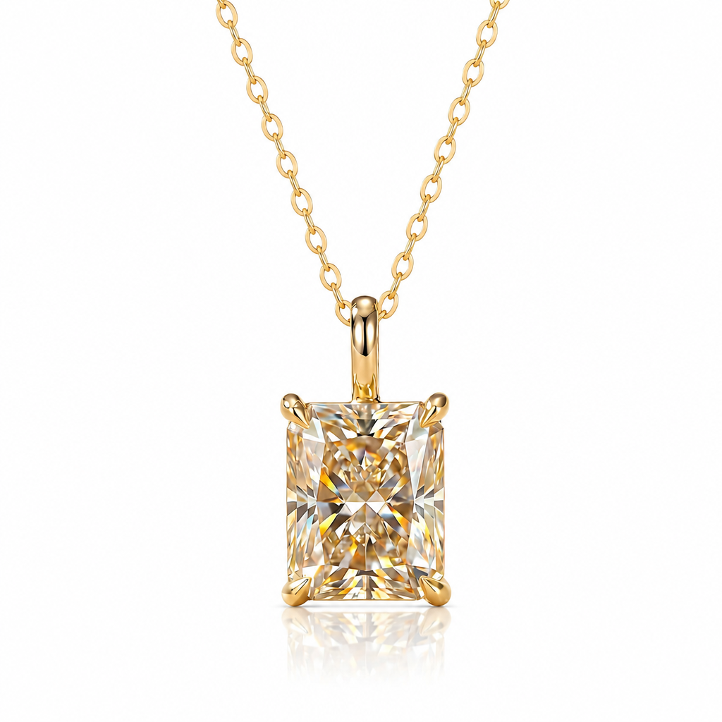 MEETMAY | Colorful Radiant-Cut Moissanite Pendant Necklace – S925 Sterling Silver 18K Gold Plated, GRA Certified
