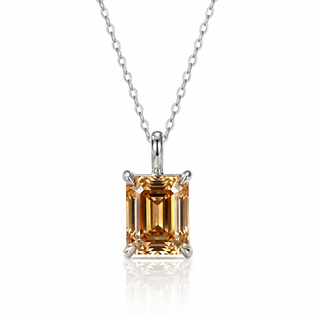 MEETMAY | Colorful Emerald-Cut Moissanite Pendant Necklace – S925 Sterling Silver 18K Gold Plated, GRA Certified