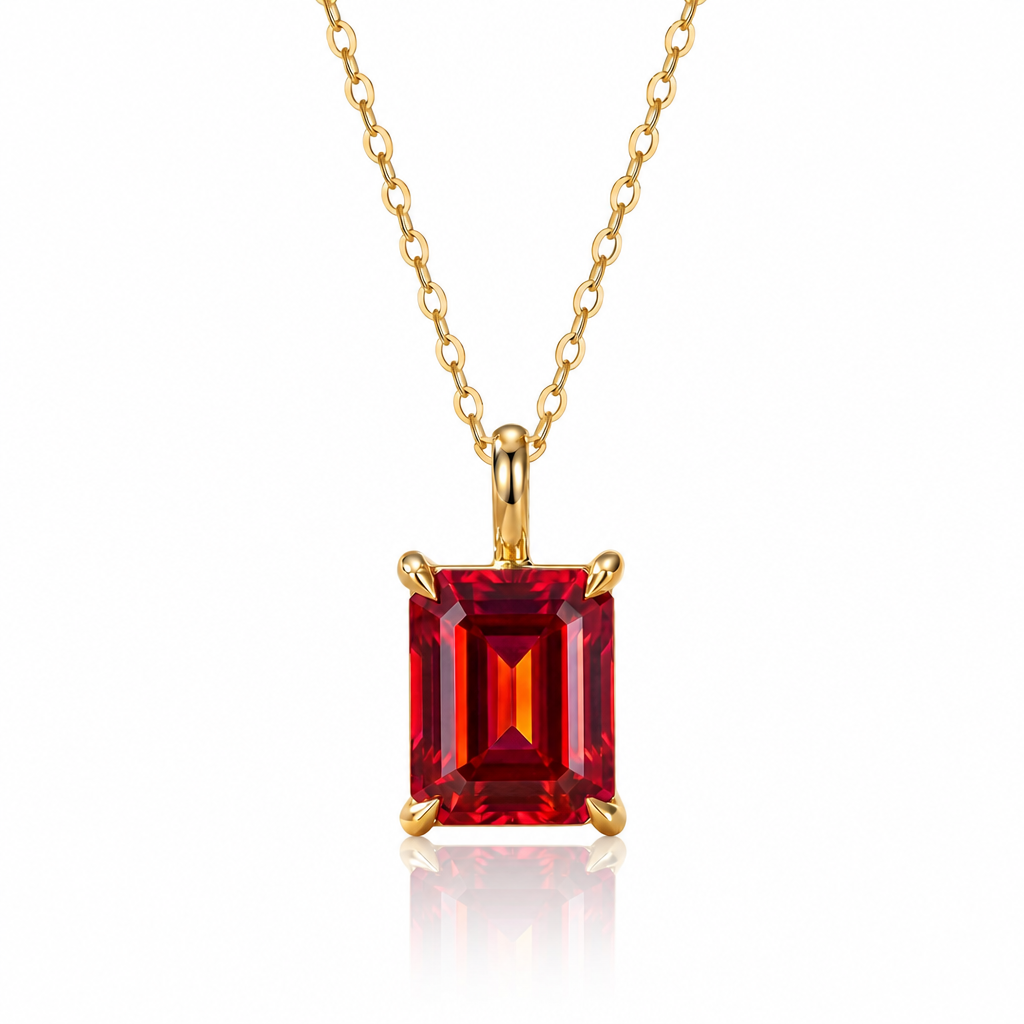 MEETMAY | Colorful Emerald-Cut Moissanite Pendant Necklace – S925 Sterling Silver 18K Gold Plated, GRA Certified