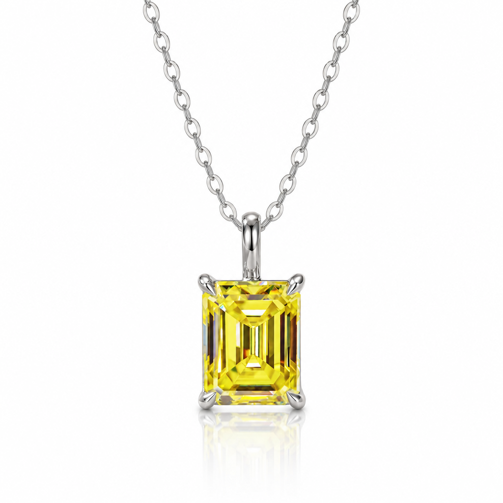MEETMAY | Colorful Emerald-Cut Moissanite Pendant Necklace – S925 Sterling Silver 18K Gold Plated, GRA Certified