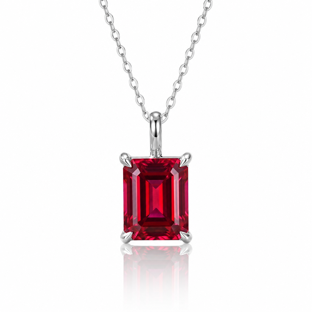 MEETMAY | Colorful Emerald-Cut Moissanite Pendant Necklace – S925 Sterling Silver 18K Gold Plated, GRA Certified
