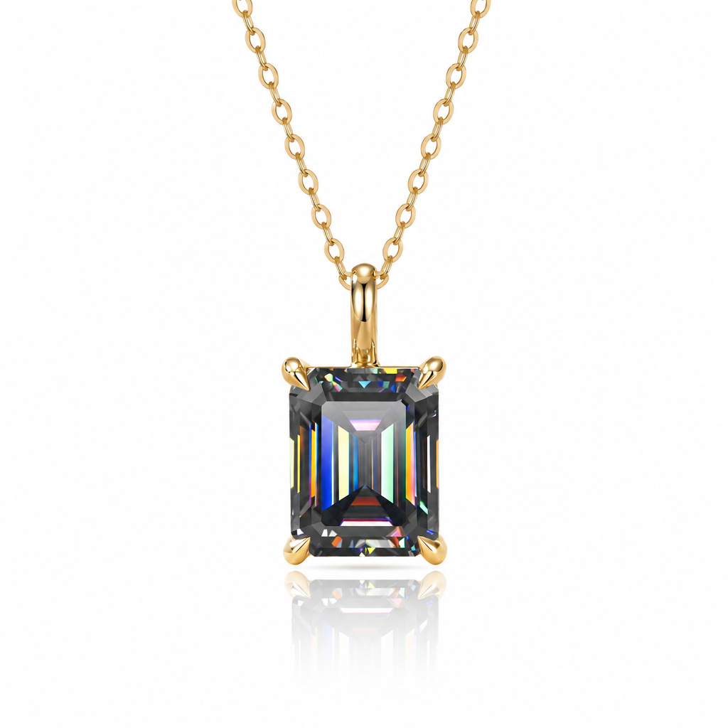 MEETMAY | Colorful Emerald-Cut Moissanite Pendant Necklace – S925 Sterling Silver 18K Gold Plated, GRA Certified