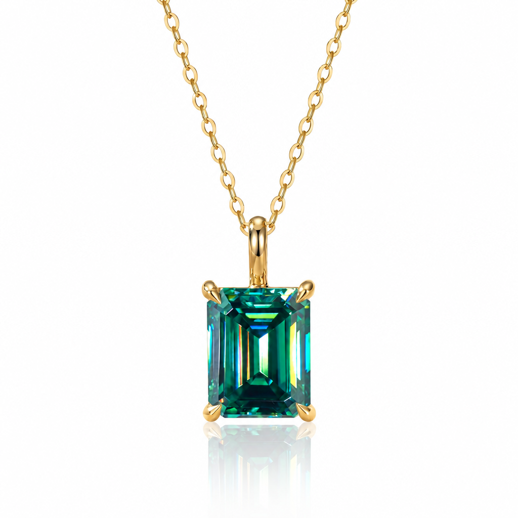 MEETMAY | Colorful Emerald-Cut Moissanite Pendant Necklace – S925 Sterling Silver 18K Gold Plated, GRA Certified