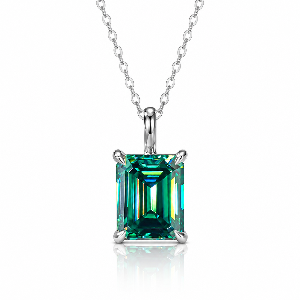 MEETMAY | Colorful Emerald-Cut Moissanite Pendant Necklace – S925 Sterling Silver 18K Gold Plated, GRA Certified