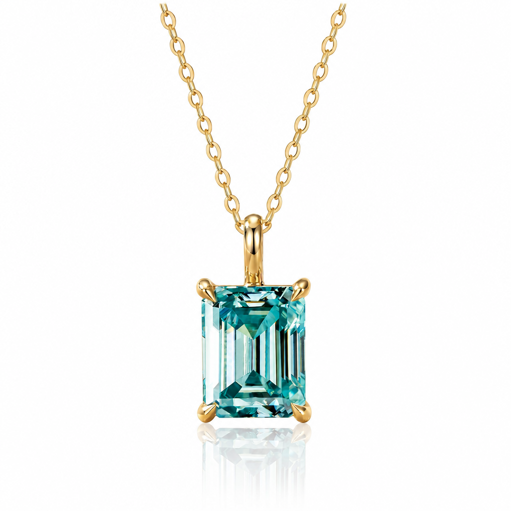 MEETMAY | Colorful Emerald-Cut Moissanite Pendant Necklace – S925 Sterling Silver 18K Gold Plated, GRA Certified