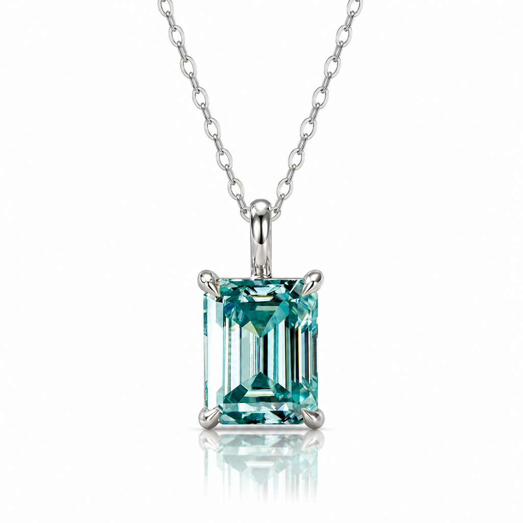 MEETMAY | Colorful Emerald-Cut Moissanite Pendant Necklace – S925 Sterling Silver 18K Gold Plated, GRA Certified