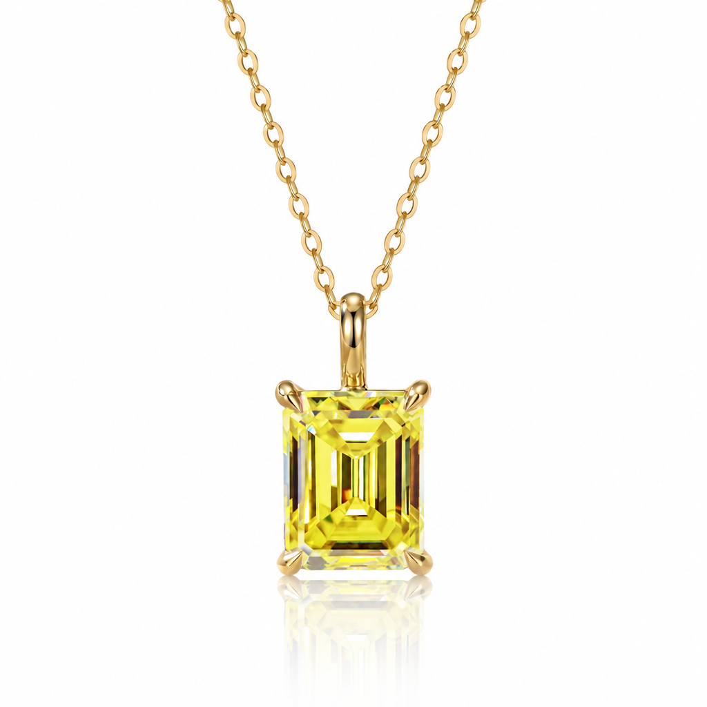 MEETMAY | Colorful Emerald-Cut Moissanite Pendant Necklace – S925 Sterling Silver 18K Gold Plated, GRA Certified