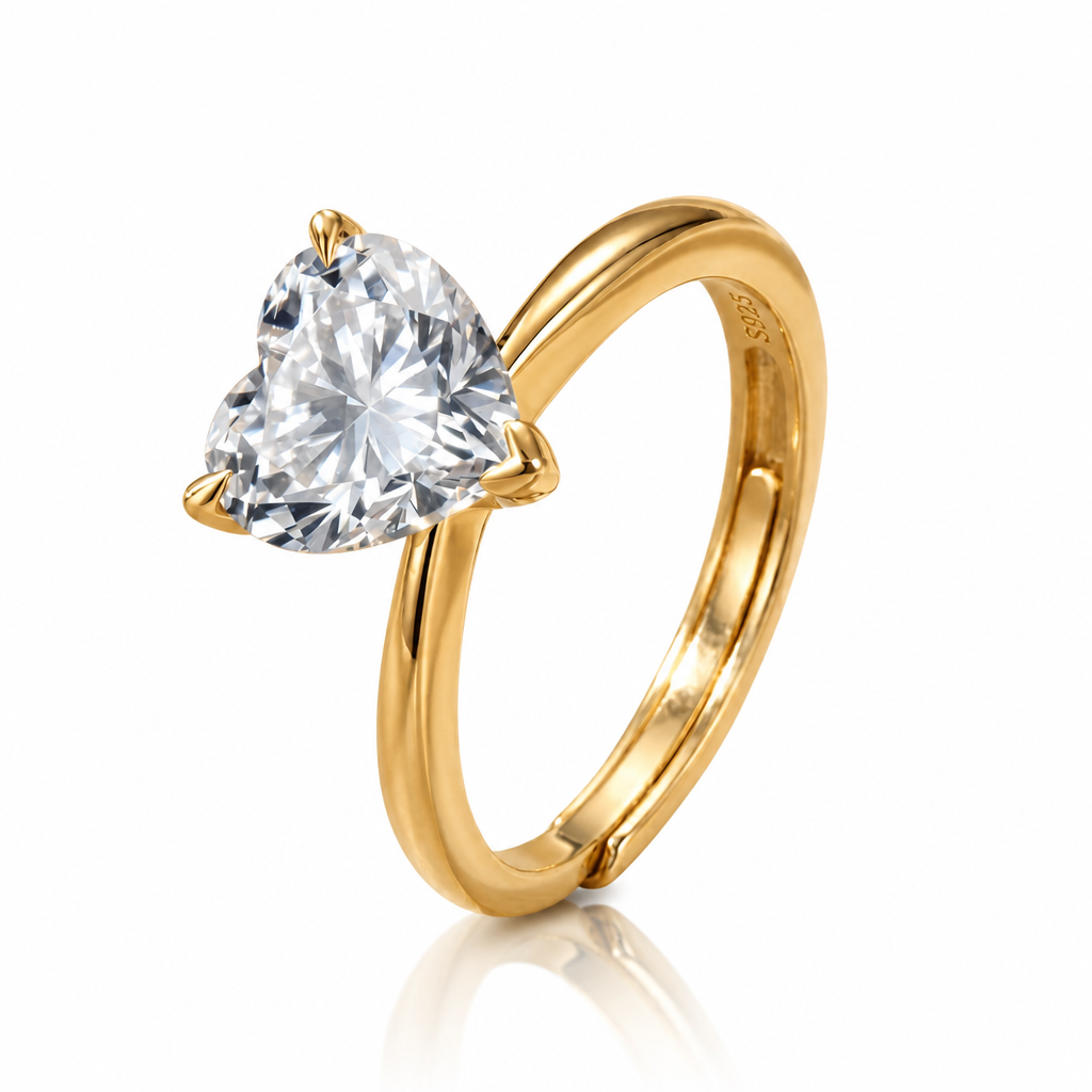 MEETMAY | Heart-Cut Moissanite Adjustable Ring – S925 Sterling Silver 18K Gold Plated, D-Color
