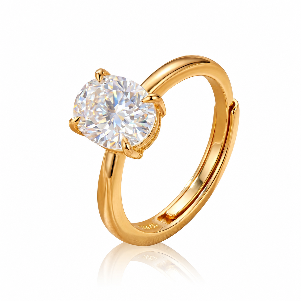 MEETMAY | Oval-Cut Moissanite Adjustable Ring – S925 Sterling Silver 18K Gold Plated, D-Color