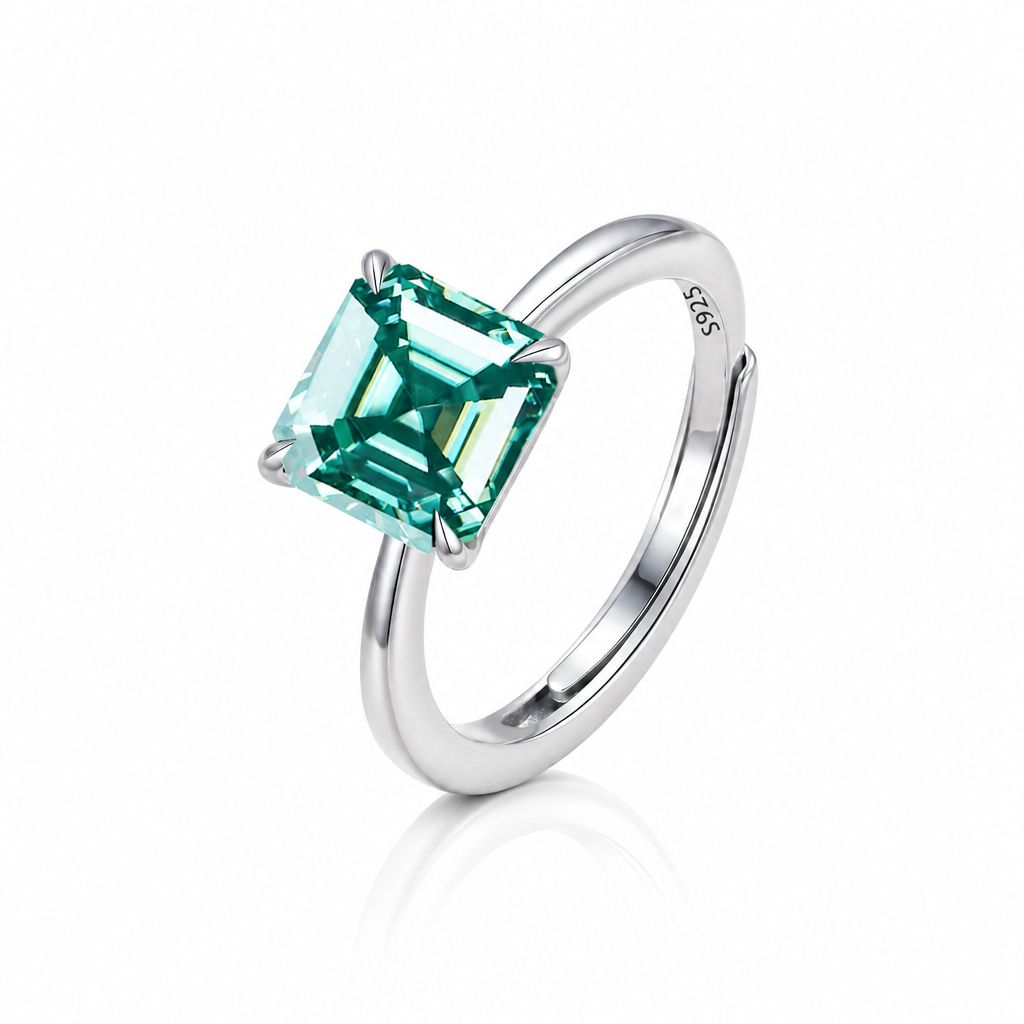 MEETMAY | Colorful Asscher-Cut Moissanite Adjustable Ring – S925 Sterling Silver 18K Gold Plated, GRA Certified