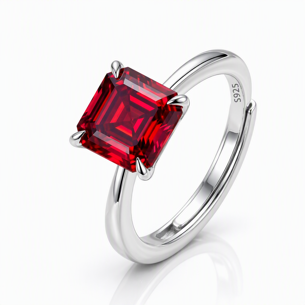 MEETMAY | Colorful Asscher-Cut Moissanite Adjustable Ring – S925 Sterling Silver 18K Gold Plated, GRA Certified