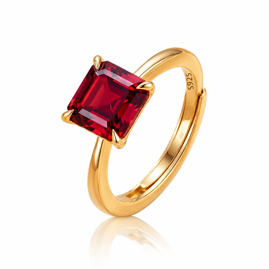 MEETMAY | Colorful Asscher-Cut Moissanite Adjustable Ring – S925 Sterling Silver 18K Gold Plated, GRA Certified