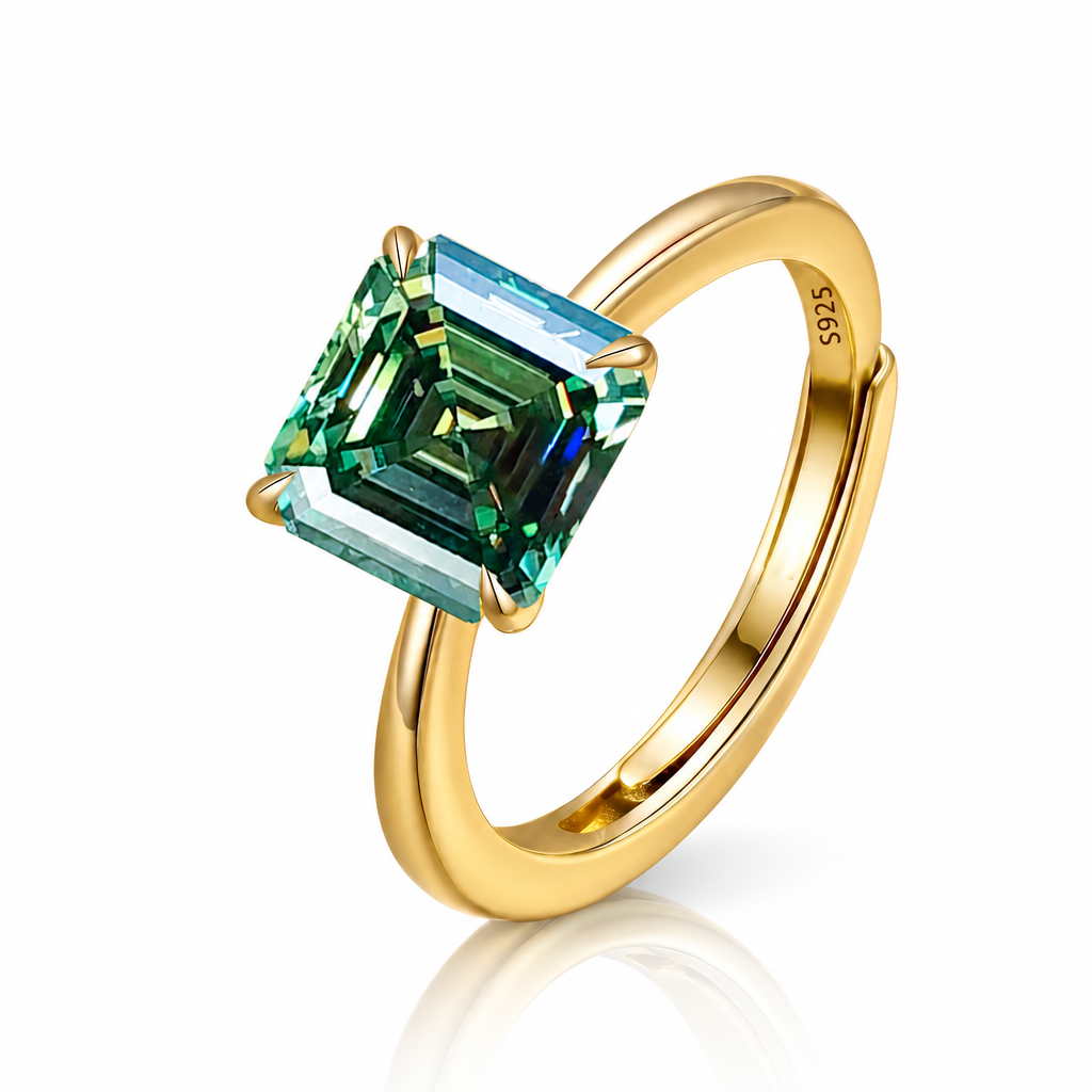 MEETMAY | Colorful Asscher-Cut Moissanite Adjustable Ring – S925 Sterling Silver 18K Gold Plated, GRA Certified