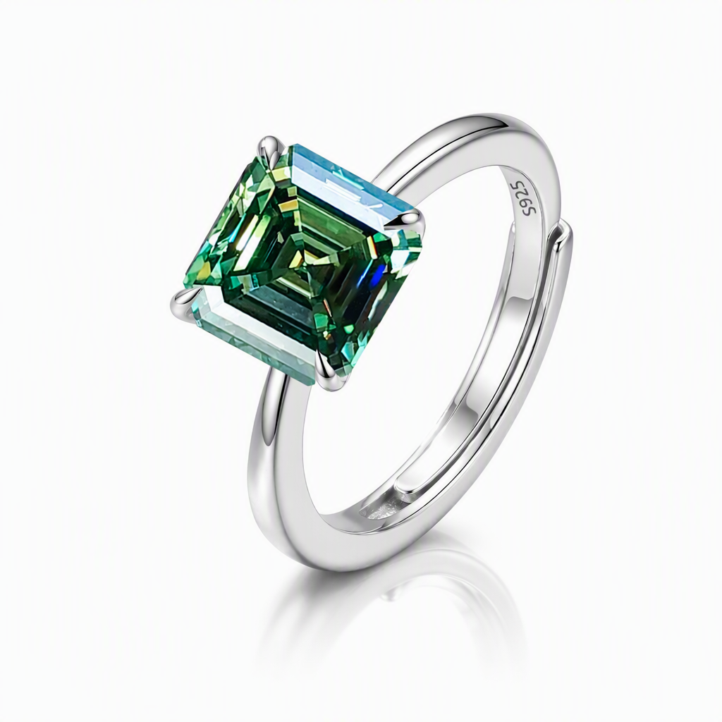 MEETMAY | Colorful Asscher-Cut Moissanite Adjustable Ring – S925 Sterling Silver 18K Gold Plated, GRA Certified