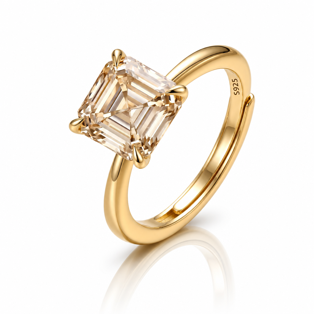 MEETMAY | Colorful Asscher-Cut Moissanite Adjustable Ring – S925 Sterling Silver 18K Gold Plated, GRA Certified