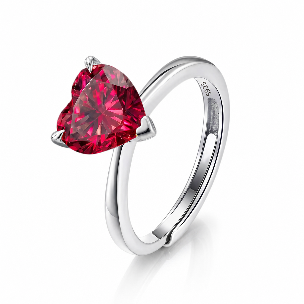 MEETMAY | Colorful Heart-Cut Moissanite Adjustable Ring – S925 Sterling Silver 18K Gold Plated, GRA Certified