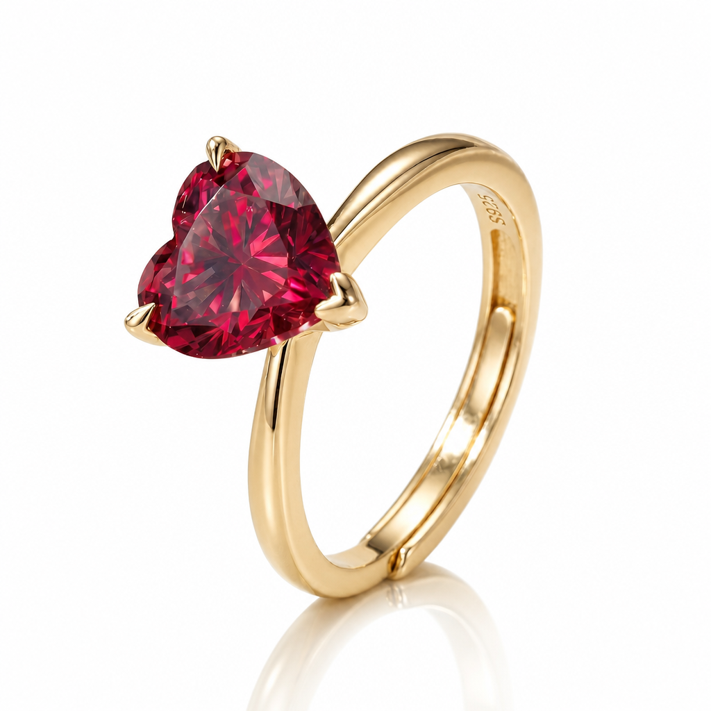 MEETMAY | Colorful Heart-Cut Moissanite Adjustable Ring – S925 Sterling Silver 18K Gold Plated, GRA Certified