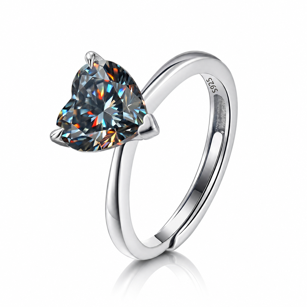 MEETMAY | Colorful Heart-Cut Moissanite Adjustable Ring – S925 Sterling Silver 18K Gold Plated, GRA Certified