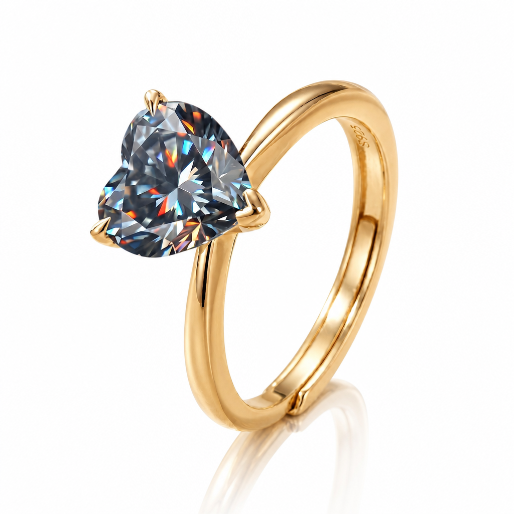 MEETMAY | Colorful Heart-Cut Moissanite Adjustable Ring – S925 Sterling Silver 18K Gold Plated, GRA Certified
