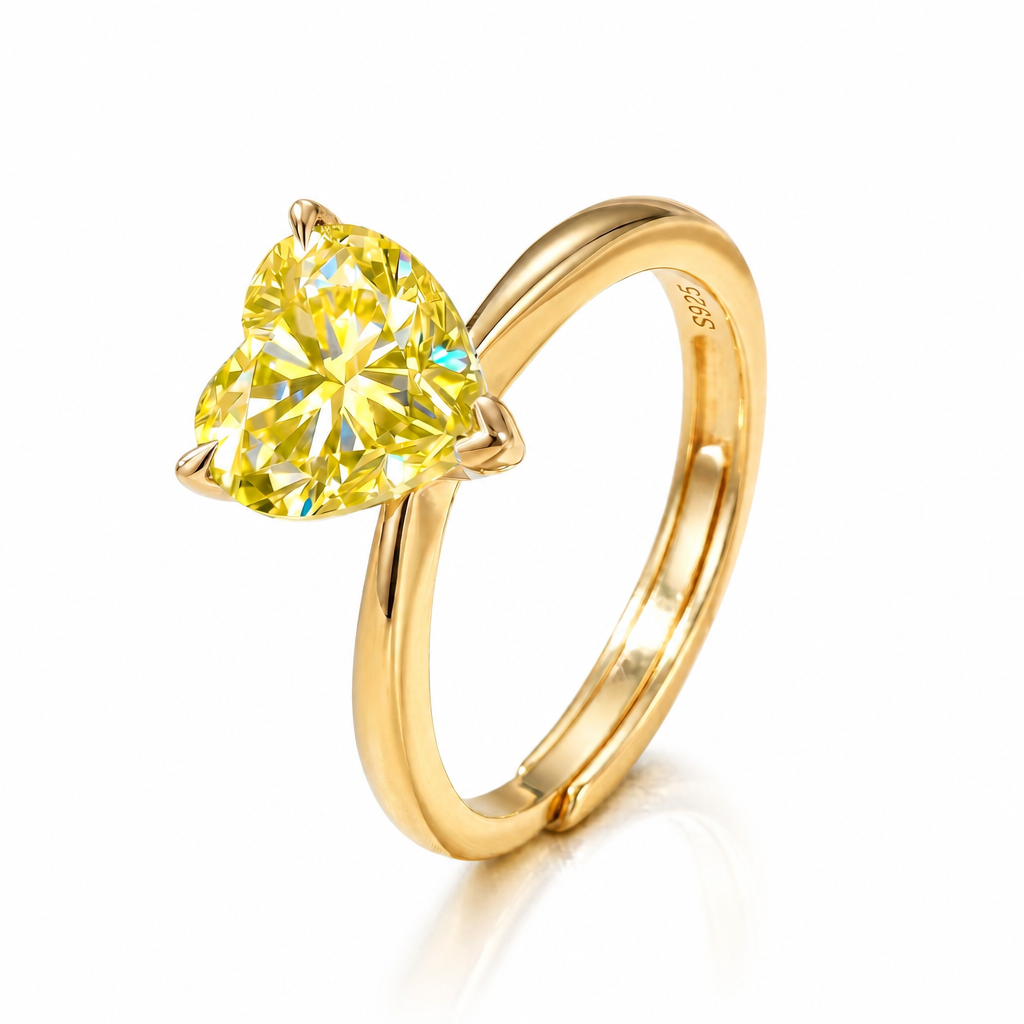 MEETMAY | Colorful Heart-Cut Moissanite Adjustable Ring – S925 Sterling Silver 18K Gold Plated, GRA Certified