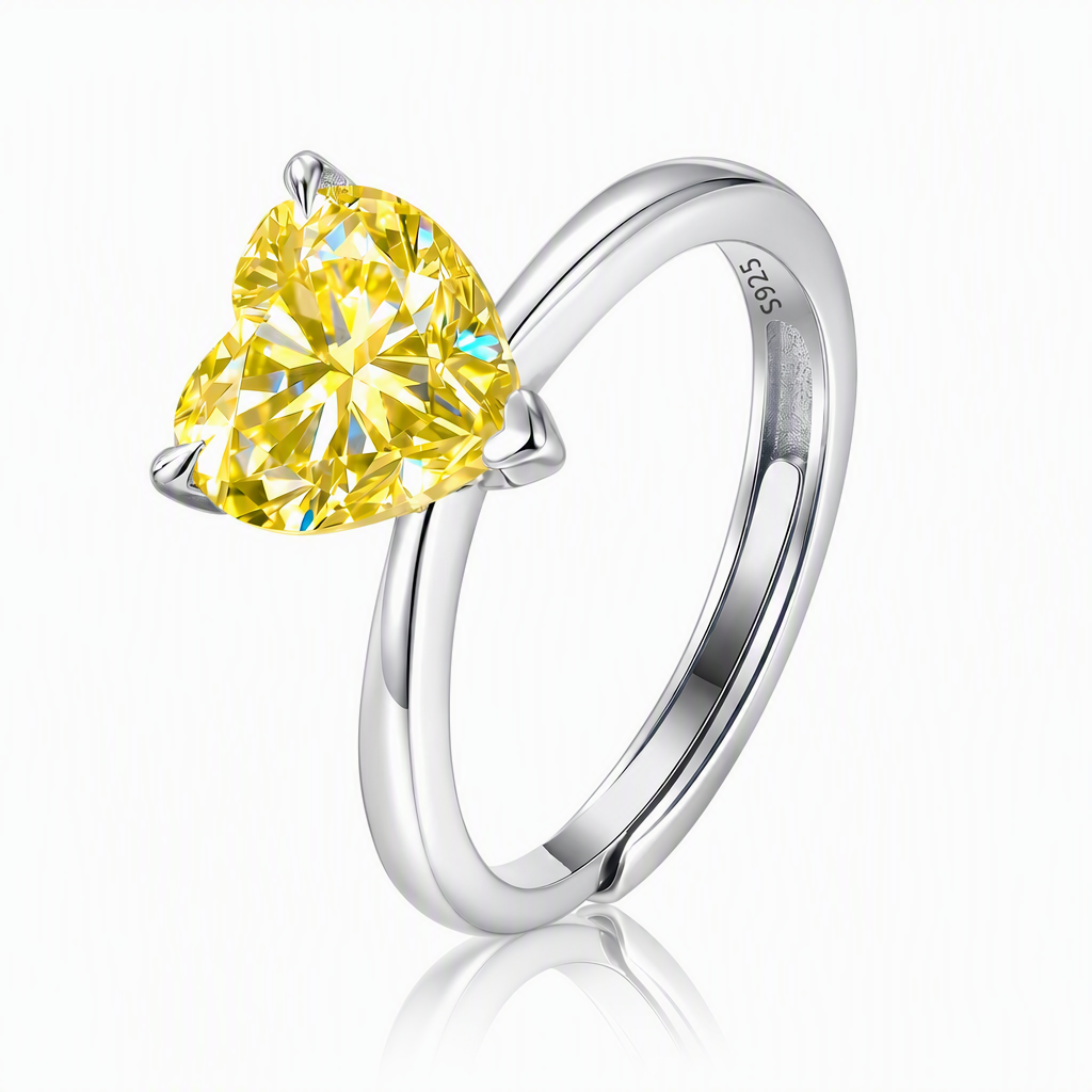 MEETMAY | Colorful Heart-Cut Moissanite Adjustable Ring – S925 Sterling Silver 18K Gold Plated, GRA Certified